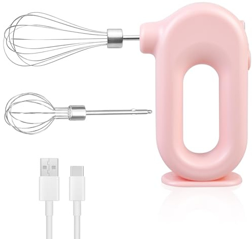 Kabelloser Handmixer Elektrischer, Mini-Handrührer mit 4 Stufen & 2 Schneebesen, Elektromixer USB-Wiederaufladbar Elektrischer Mixer, Ei-Schläger für Backen, Sahne, Kuchen, Pudding & Mehr, Rosa