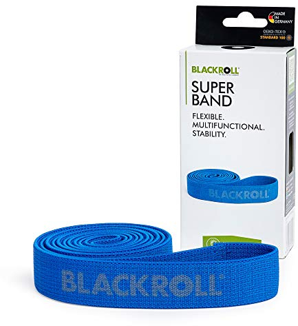 BLACKROLL® SUPER Band (104 cm), Gymnastikband zur Kräftigung der Muskeln, Widerstandsband aus hautfreundlichen Textilien, waschbares Fitnessband, starker Widerstand (10 kg), Made in Germany, Blau
