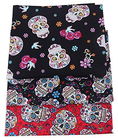 MoonyLI 3 Stück Halloween Schädel Muster Baumwollstoff Patchwork 100% Baumwollstoff 3D-Druck Baumwolle Holiday Triangle Flag Stoff Stoff Thema Dekoration Stoff 50 * 50cm