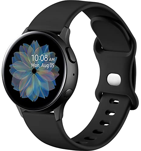 Mastten Silikon Armband kompatibel mit Samsung Galaxy Watch 4 5 6 7 Active 2 40mm 44mm, 20mm Sport Band Doppelloch-Schnalle Armbänder für Galaxy Watch FE/4 6 Classic/5 Pro, Schwarz