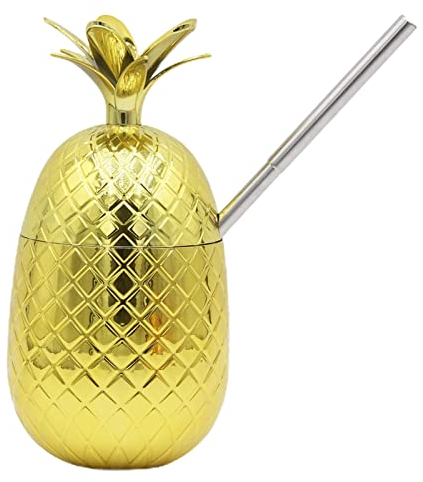 Luojuny 1 Set 15oz Sippy Cup with Straw, Durable Bar Tools Creative Juice Beer Pineapple Cups, Water Bottle Drinking Glasses, Beer Mug for Home and Bar, Used for Juice, Water, Milk, Iced Golden