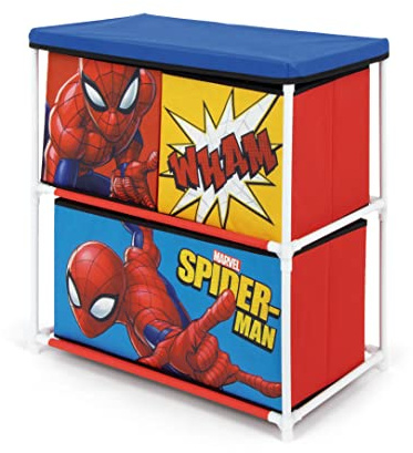 ARDITEX - Estantería infantil con 3 cubetas textiles de Marvel Spiderman - Estructura de metal y cubetas de poliéster - 53x30x60 cm - Azul y rojo