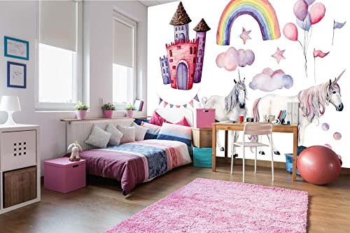DIMEX LINE Non-Woven Photo Wallpaper Unicorns and Rainbow 375 x 250 cm - Non-Woven Wallpaper, Wall Mural, Wall Art - Wallpaper for Living Room, Bedroom, Office, Kitchen