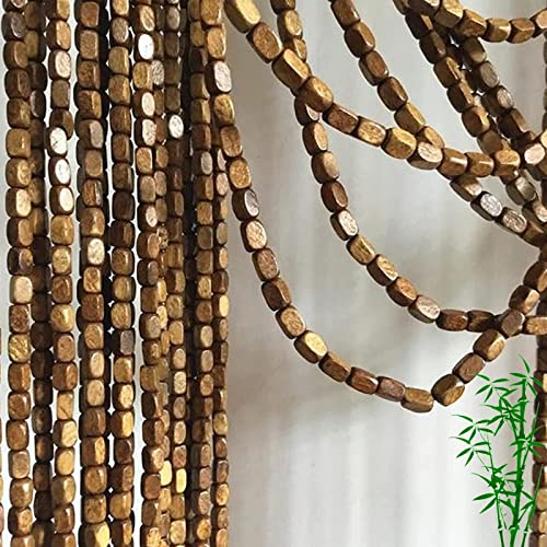 KGUDYS Natürlicher Bambus-Perlenvorhang Für Die Tür,Handgemacht Fadenvorhang,Hängende Fliegenvorhang Türvorhänge Panel,Brauner Holz Und Bambus Perlenvorhang,Mit Montagezubehör,100strands(100x200cm)