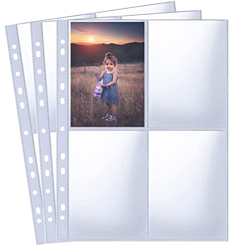 120 Pack 960 Taschen A4 Foto Hüllen für A4 2/3/4 Ringbuch, Transparente Postkartenhüllen, 4 Fächer, Doppelseitiger 4 Taschen Foto Seitenschutz, Top Loading Fotoalbum Nachfüllseiten(109x153 mm)