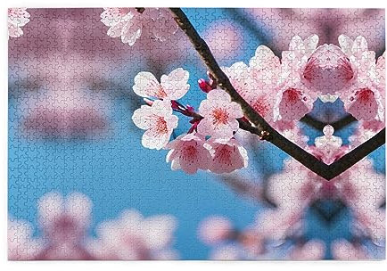 Personalisiertes Holzpuzzle - Erstellen Sie ein individuelles Bilderpuzzle für Familienspaß und Wohnkultur, rosa Kirschblüten