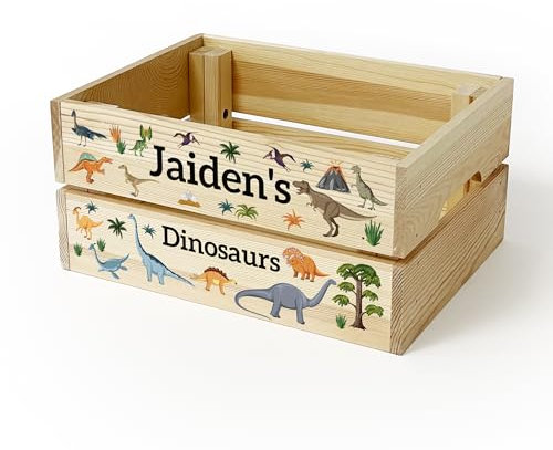 Personalised Kids Toy Dinosaurs Wooden Storage Toy Box Crate for Children