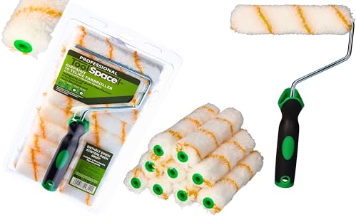 ToolSpace 10er Set Farbroller + Griff - 15 cm - Farbwalzen aus Polyacryl Malerrollen für Lacke Fellwalzen Rollen Streichen Farbrollen Lammfellrolle Mallerwelzen Paint Roller Rollerpinsel Streichrollen