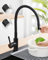 Sofetiy Flexibler Wasserhahn Küche Schwarz, Küchenarmaturen Schwarz Edelstahl, Armatur küche mit 2 Strahlarten, 360°Spültischarmatur mit Flexiblem Auslauf, Mischbatterie, Kitchen Faucet