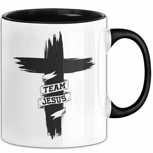 Trendation Keramik Kaffeetasse/Teetasse 325 Milliliter Schwarz (Schwarz) Geschenkidee Für Jesus-Fans Team Jesus (Schwarz)