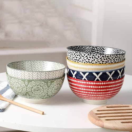 HOUSN Müslischalen 6er Set, 680 ml Müsli Schüssel, Φ 15,2 cm Müslischüsseln Bunt Groß, Schalen Set für Abendessen Weihnachten, Servierschalen Set für Suppe, Salat, Suppe, Cornflakes,1