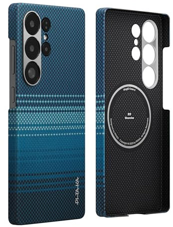 pitaka Hülle für Samsung Galaxy S25 Ultra Ultradünne Handyhülle aus Aramidfaser Magnetische Schutzhülle Taktile Gewebte Hülle mit Angenehmem Griff und Fusion Weaving Mondaufgang