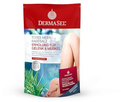 DermaSel® Totes Meer Badesalz | Gelenk & Muskel | 400 g + 20 ml | Ölbad mit Ingwer & Rosmarin, entspannende Mineralien, wohltuend nach dem Sport, ätherische Öle, dermatologisch geprüft