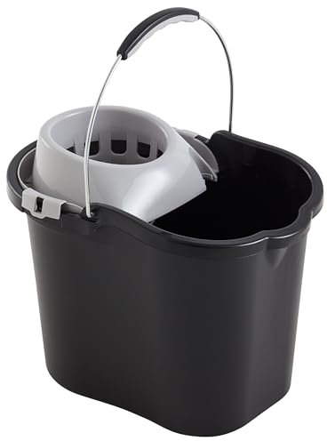 MAYA Cubo Rectangular con Escurridor y Asa Metálica de 16 litros. Alta Resistencia y Durabilidad. Gran Capacidad. (Negro)