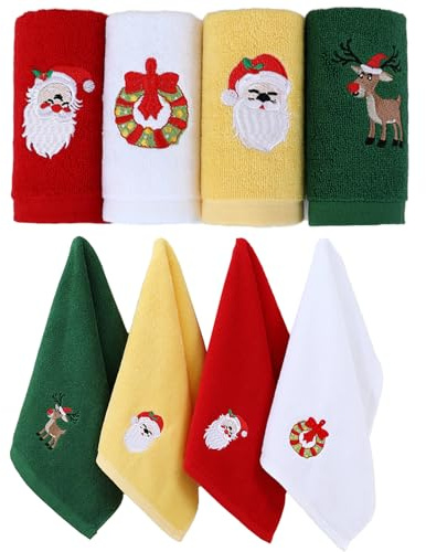 YouYuer Weihnachtshandtücher, 4PCS Weihnachts Handtücher,Dekorative Geschirrtücher Bestickte Urlaub Badetuch Gesichtstuch Geschirrtücher Partybevorzugung Geschenk für Badezimmer Küche Hause