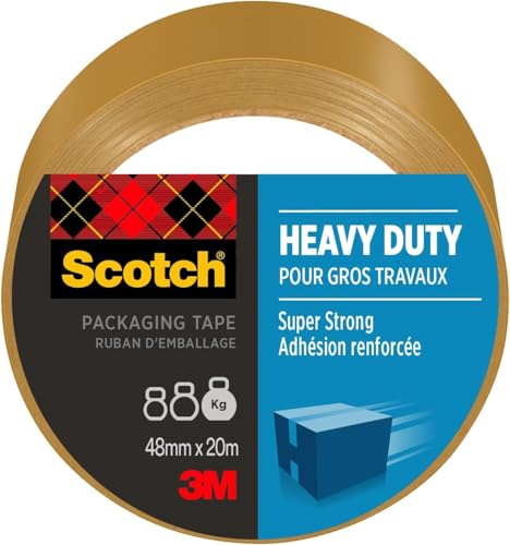 Scotch Ruban d’emballage extra-résistant, havane, 48 mm x 20,3 m, 1 rouleau/paquet (Lot de 5)