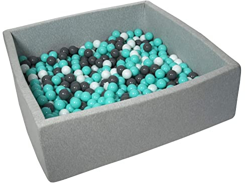 Velinda Piscine à balles pour Enfant, 120x120 cm, Aire de Jeu + 600 balles (Blanc, Gris, Turquoise)