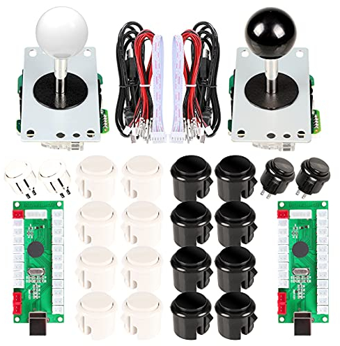 Arcade DIY Kits Controller USB Encoder para PC Juegos 8 Way Stick + 4x 24mm + 16x 30mm Botones para Arcade Cabinet Joystick Mame Raspberry Pi 1 2 3 KOF Partes Blanco/Negro