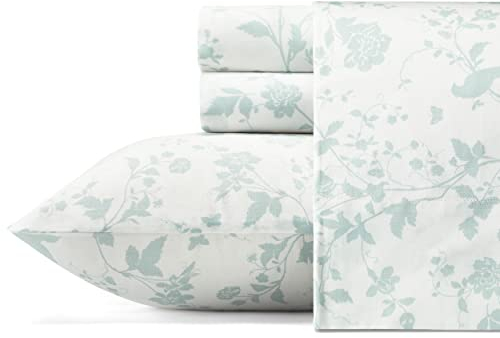 Laura Ashley Home – King-Size-Bettlaken, weiches Satin-Baumwoll-Bettwäsche-Set – elegant, glatt und atmungsaktiv, Heimdekoration (Gartenpalast, Blau, 4-teilig, Kingsize-Bett)