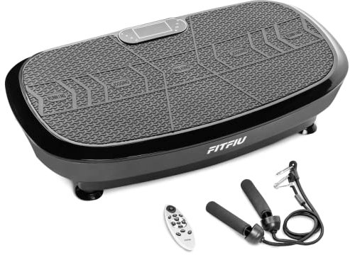 FITFIU Fitness PV-200 - Piattaforma vibrante 3D colore nero con movimento su 3 piani, potenza 500w+500w, 180 velocità, 5 programmi preimpostati, 2 corde elastiche e telecomando, peso massimo 150kg