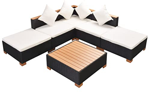 vidaXL Mobilier de Jardin avec Coussins 6 pcs Résine Tressée Meuble de Patio