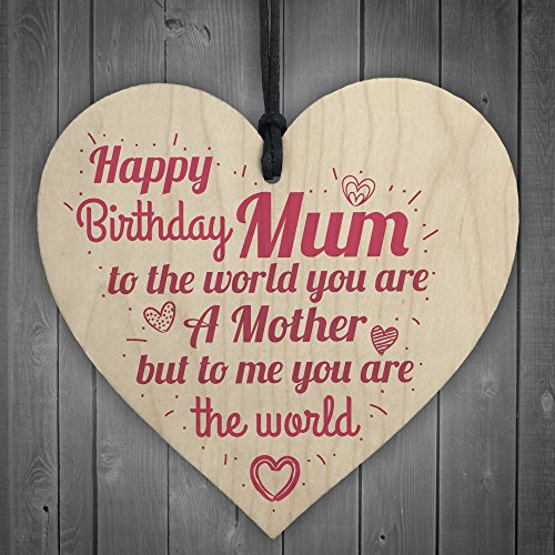 Red Ocean Happy Birthday Mum Wooden Heart Mummy Funny Special Card Baby Son Daughter Love Gift