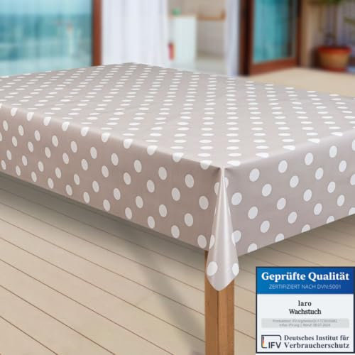 laro Wachstuch-Tischdecke Abwaschbar Garten-Tischdecke Wachstischdecke PVC Plastik-Tischdecken Eckig Meterware Wasserabweisend Abwischbar |38|, Muster:Punkte beige-grau, Größe:130x200 cm
