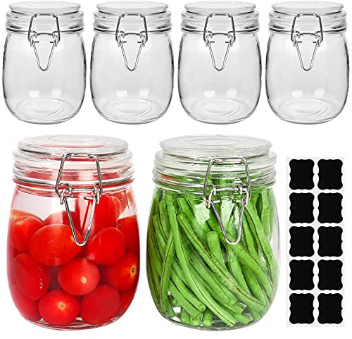 Betrome 25 OZ Glass Jar 6 Pack with Airtight Rubber Gasket Lid Reusable Storage Jar for Jam, Coffee, Tea,Honey, Beans, Spice