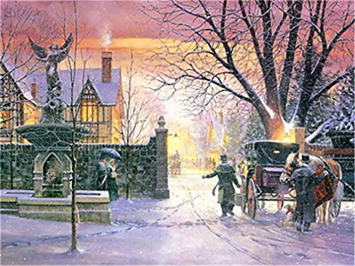 YEESAM ART DIY Ölgemälde Malen nach Zahlen Erwachsene Kinder, Schön Sonnenuntergang Schnee Dorf Zahlenmalerei ab 5 Öl Wandkunst (Schnee, ohne Rahmen)