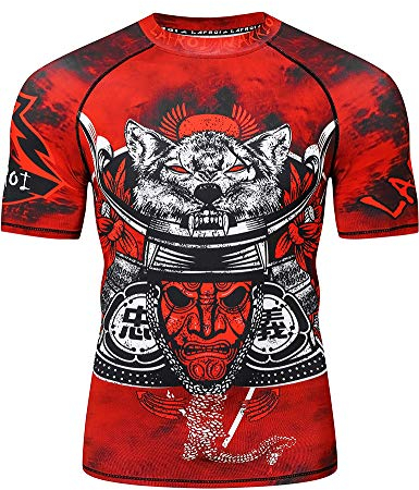 LAFROI Herren Kurzarm Kompressionsshirt UPF 50+ Rash Guard-CLY08D (Warrior,LG)