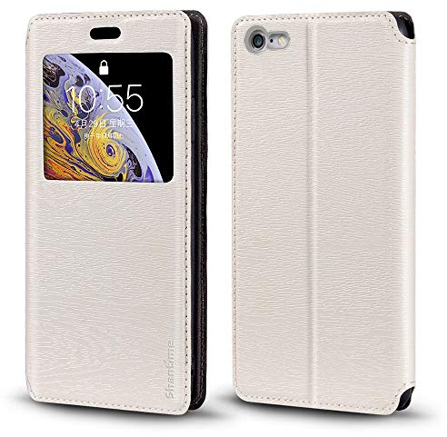 Coque à Rabat en Cuir PU avec Fenêtre Visible et Aimant Invisible Compatible avec iPhone 6, Étui Intelligent à Affichage Clair (Blanc)