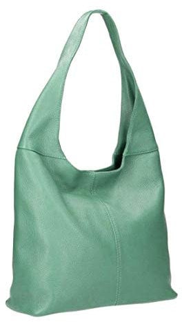 Made in Italy Damen Leder Tasche Shopper Schultertasche Umhängetasche Handtasche Beuteltasche Hobo Bag Ledertasche Nappaleder Mint