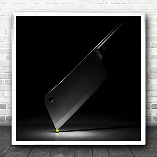 Fingerprint Designs Pea Green Knife MasterChef Kitchen Still Life Vegetable Slice Square Wall Art Print