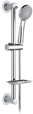 Ibergrif M20903-1 Duschstange mit Brause, Nagelfreie Duschkopf mit Schlauch und Halterung, Verstellbare Duschhöhe Duschkopfhalter für Badezimmer Silber
