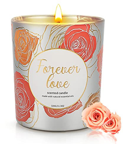 Valentine's Day Gifts for Her: Rose Scented Soy Candle, 11.3 OZ, 70H Burn Time, Aromatherapy for Home