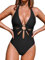 CUPSHE Damen Badeanzug Neckholder Zierausschnitten Ringen Einteilige Bademode Swimsuit Schwarz L