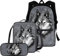 chaqlin Grey Wolf Schulranzen-Set für Jungen Mädchen, 3-teiliges Schulrucksack-Set mit Federmäppchen, Thermo-Lunchbox für Kinder, Tierbedrucktes Büchertaschen-Set