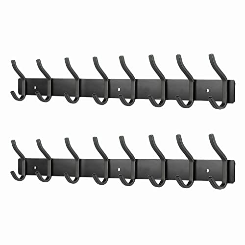 MEIJO Garderobenhaken Edelstahl, Hakenleiste Kleiderhaken Wand mit 8 Haken, Garderobe Garderobenleiste Wandgarderobe für Schlafzimmer Bad Küche (Schwarz, 8 Haken 2 Stück)