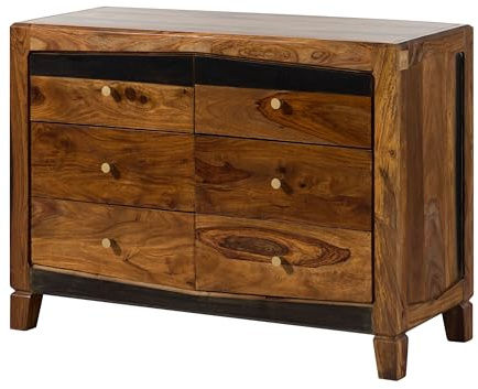 MASSIVMOEBEL24.DE | Ancona Sideboard aus Massivholz #220 aus Sheeshamholz - Dunkelbraun, lackiert mit 6 Schubladen 110 x 45 x 80 cm Kommode TV-Sideboard TV-Board
