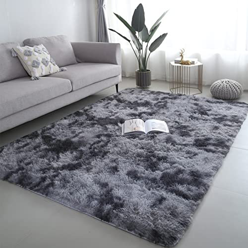 lekeplus Rugs Living Room Large Rugs Bedroom Anti Skid Rug Shaggy Soft Rug for Living Room Bedroom Play Area Kids Room Luxury Decorative (Dark Grey, 160x230cm)