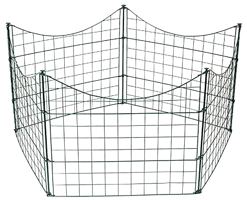 Yakimz Teichzaun Gartenzaun 10x, Gartenzäune Tiergehege mit 22 Zaunelemente-10 Zaunelemente 12 Befestigungsstäben, Metallzaun Gitterzaun Länge 3,75m -Unterbogen, Grün