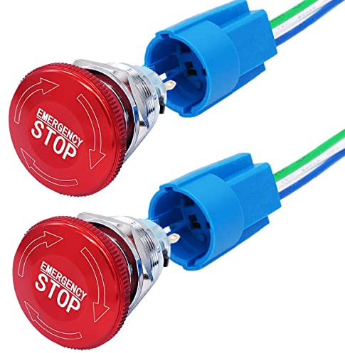 MKBKLLJY 2St. 22mm Metall Not-Aus Taster Swicth Latching 12-250V 1NO 1NC Stianless Steel 7/8 Mouting Hole für elektromagnetische Starter Schütz Relais mit Draht-Buchse Stecker