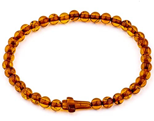 Amber Culture Bernstein Kreuz Stretch Armband – Zertifizierte Handarbeit 100% Natürliche Baltische 5mm Perlen Charm Armreif Unisex Mehrere Farben Geschenkbox