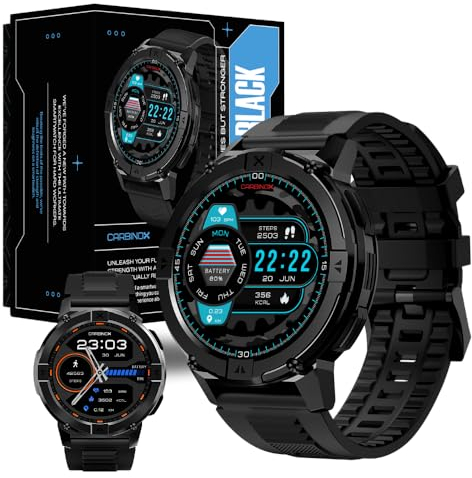 Carbinox X-Ranger - Reloj inteligente resistente al agua IP69K, compatible con teléfonos Android e iOS, frecuencia cardíaca, modos deportivos, color negro, 49 mm de diámetro