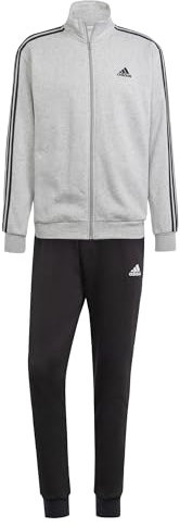 adidas Herren Basic 3-Stripes Fleece Track Suit, Medium Grey Heather/Black, S