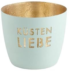 Windlicht Madras Küstenliebe Eisen Höhe 8,5 cm eisblau Gold