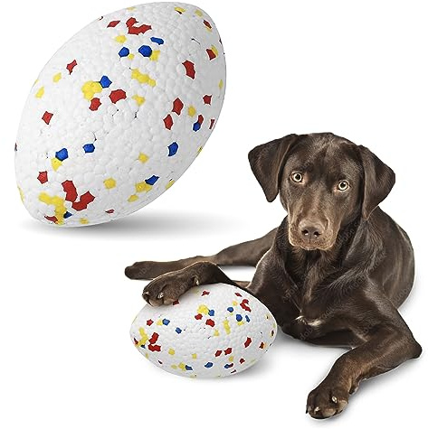 Pawzzzy Unzerstörbarer Hundeball, Spielzeug-Fußball für Hunde, aggressive Kauer zum Apportieren, Hörball für große Hunde, Doggy Doggie Dooley Herding Ball, Big Boomer Hundebälle – Rot Blau Gelb 1
