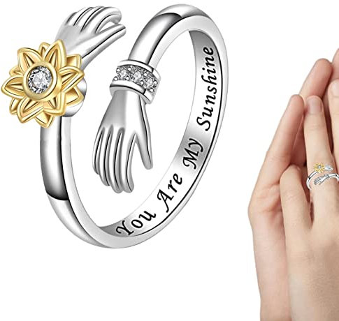 Tioheam Sunflower Fidget Spin Rings You Are My Sunshine - Offener Anfangsring - Verstellbare Daumenringe aus Sterlingsilber, Blumen-Zappelring aus Sterlingsilber für Mädchen und Frauen