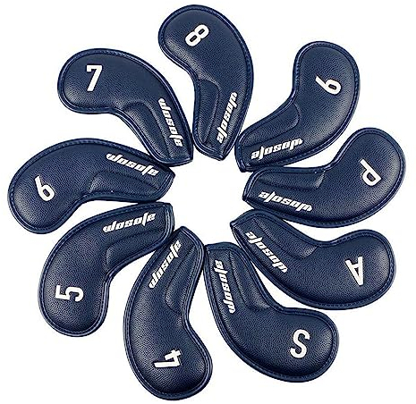 JISADER 9Pcs Golf Iron Head Covers, Golfschläger Kopfhüllen wasserdichte, Golfschläger Hülle PU-Leder, Dicke Kunstleder Golfschlägerhauben, Eisen Head Cover Protector für Golfer Golfs Club, Blau