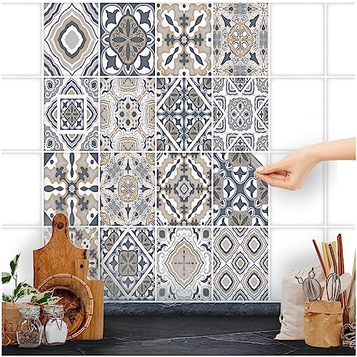 FoLIESEN - Adhesivo para azulejos | lámina autoadhesiva para azulejos de baño y cocina | lámina decorativa para azulejos de pared de cocina y cenefas | Patchwork n.º 14, .:15 x 20 cm / juego de 16